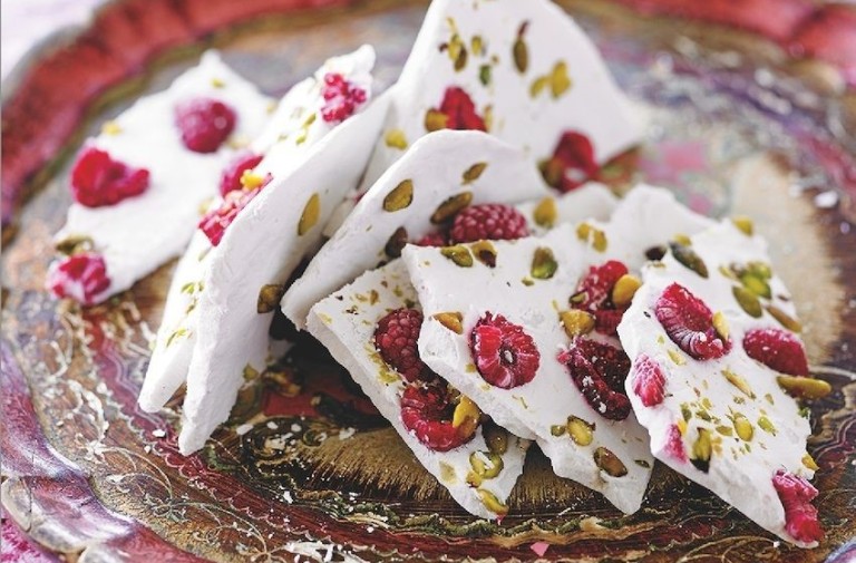 Coconut Bark with Rosewater, Pistachios and Cranberries